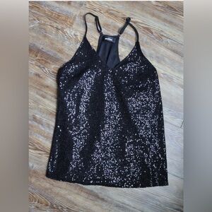 Miduo Chic Goth Sequin Tank Top Racerback Adjustable Flashy Party Top Black XL
